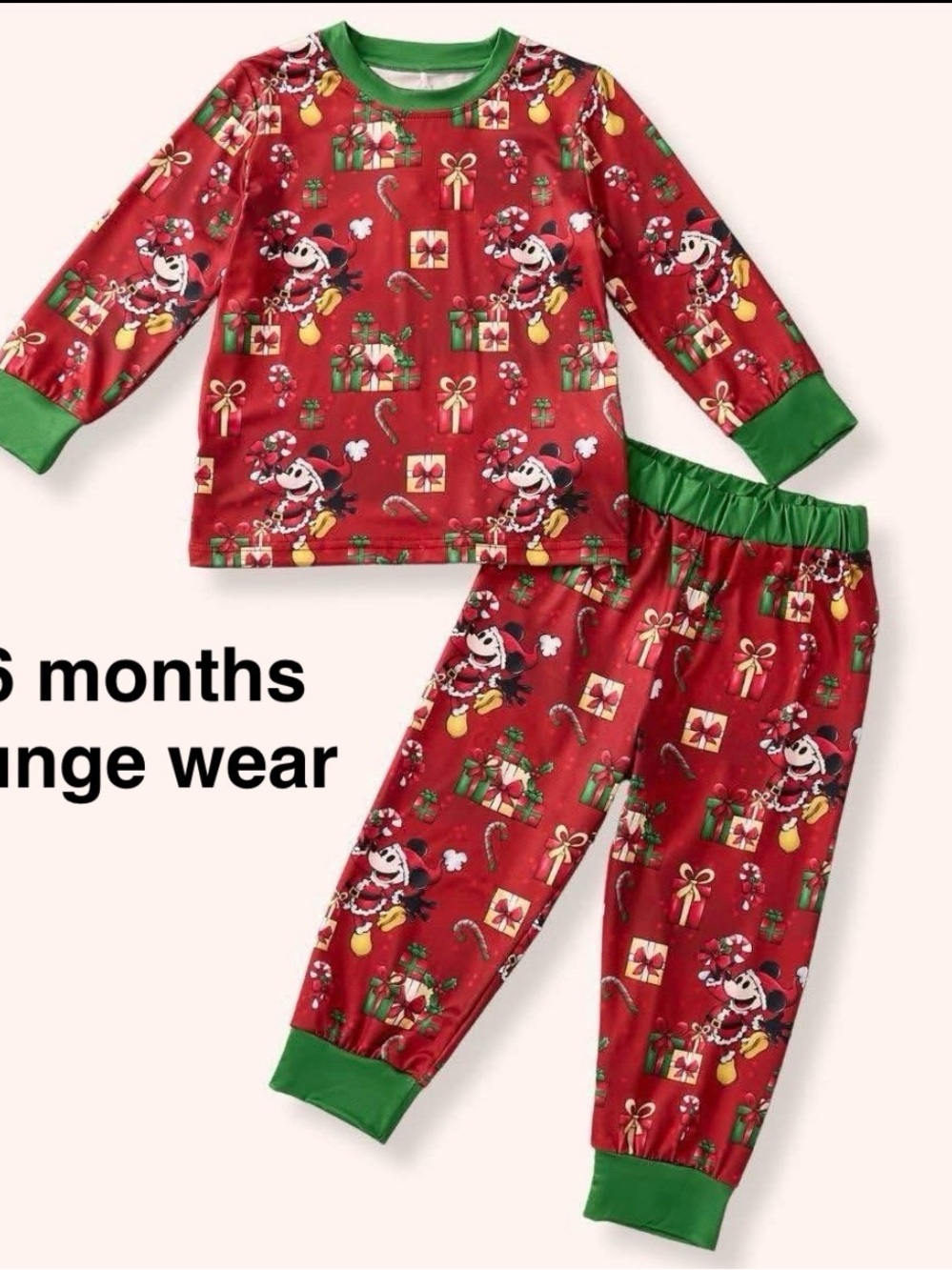 Kids Red Holiday Mouse Print Pajama Set with Green Trim - Cozy Sleepwear